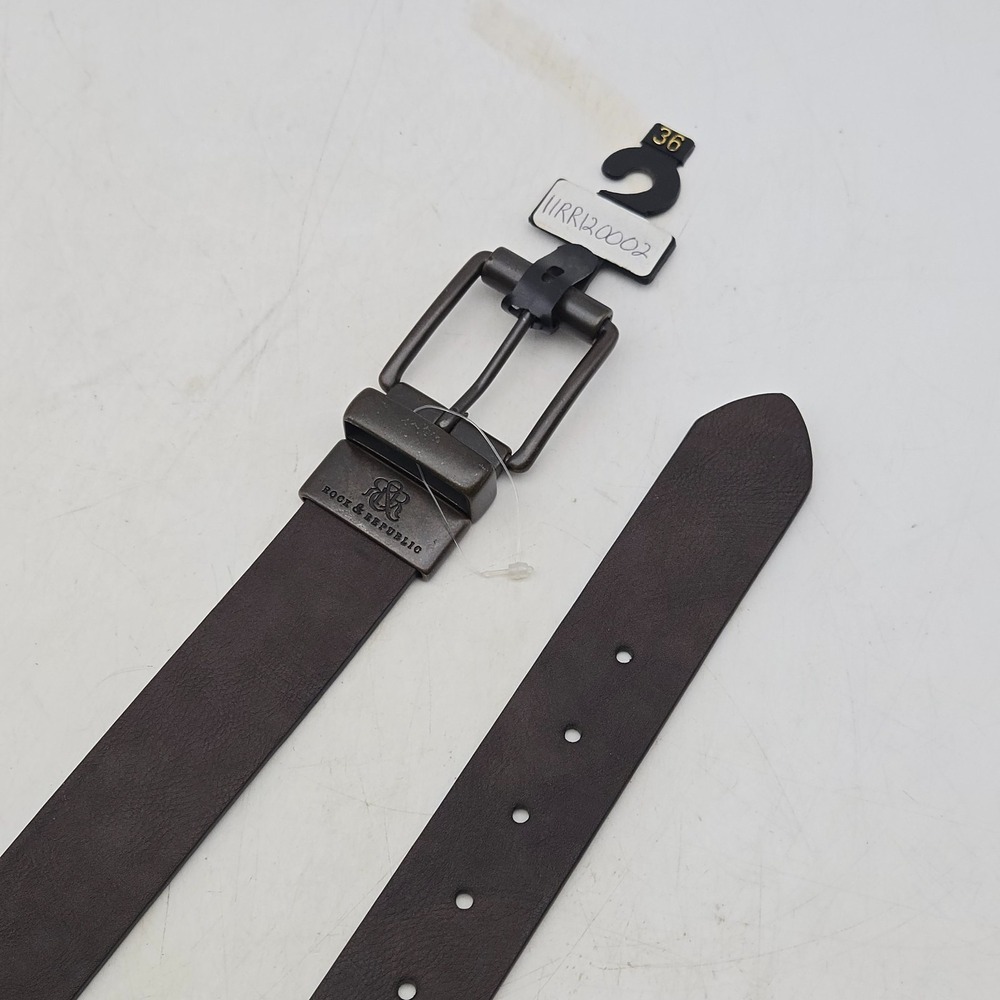 Rock & Republic Belt Brown Black Reversible Leather Mens 36 Bronze Buckle New
